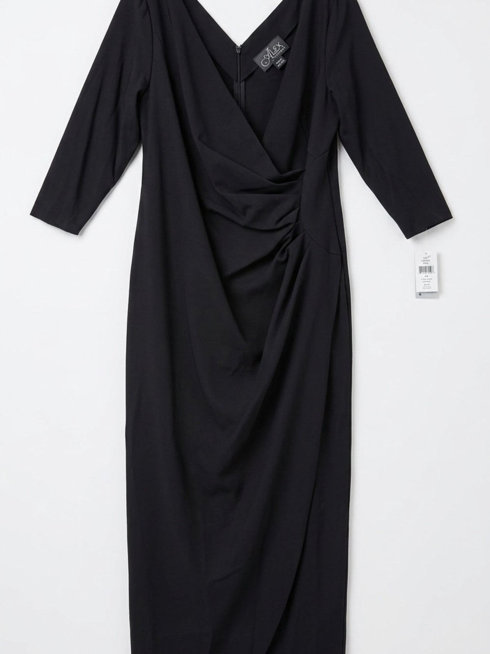 Alex Evenings Black Faux-Wrap Long Sleeve Midi Dress